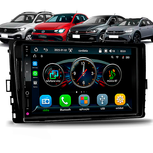 Kit Multimídia 7 Bluetooth CarPlay Android Auto S/Fio USB MP5 + Moldura 2 Din Ford Focus Ka EcoSport Ranger F-250 Preta