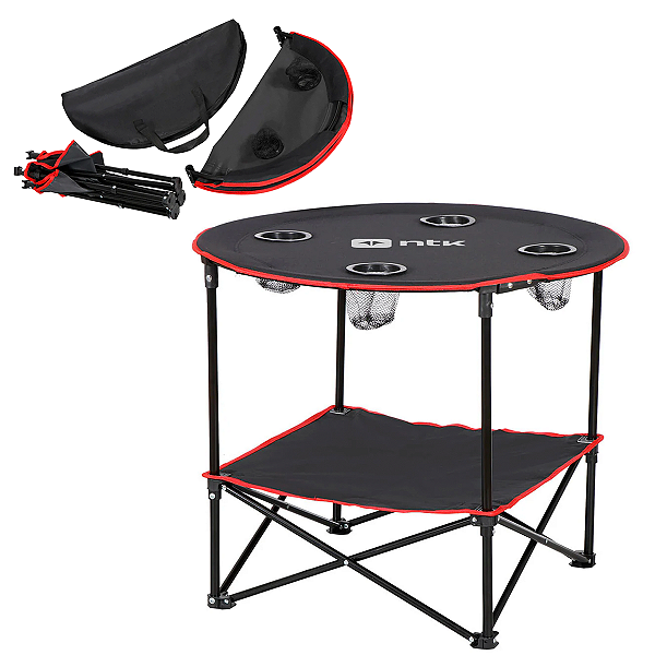 Mesa Dobrável Lua NTK Com 4 Porta Copos e Prateleira Bolsa para Transporte Estrutura em Aço Versatil Compacta Resistente