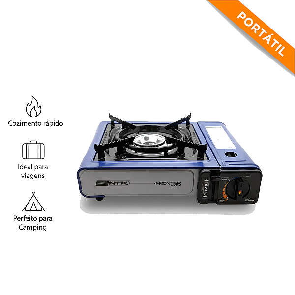 Fogareiro de Mesa NTK Frontier 3 em 1 Camping Pesca Portátil Aço Esmaltado C/ Maleta Sistema Piezo de Ignição Eletrônica