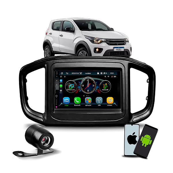 Kit Multimídia MP5 Roadstar RS-7007 BR 7" Bluetooth USB CarPlay Android Auto S/Fio + Moldura Painel 2 Din + Câmera de Ré