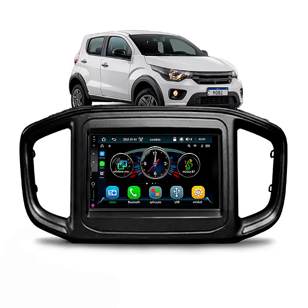 Kit Multimídia MP5 Roadstar RS-7007 BR 7" BT USB CarPlay Android Auto S/Fio + Moldura 2 Din Fiat Strada Fiorino Peugot