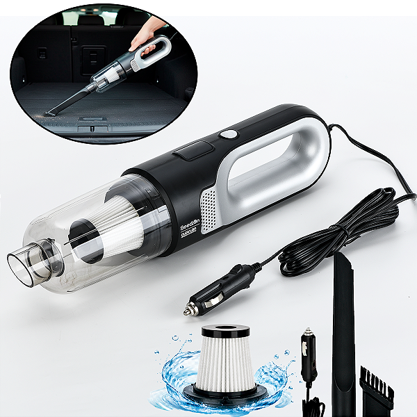 Aspirador Portátil De Mão Automotivo Preto 12v 180W Cabo Bico Extra Longo 4m e Filtro Hepa Lavável Removível Seed On