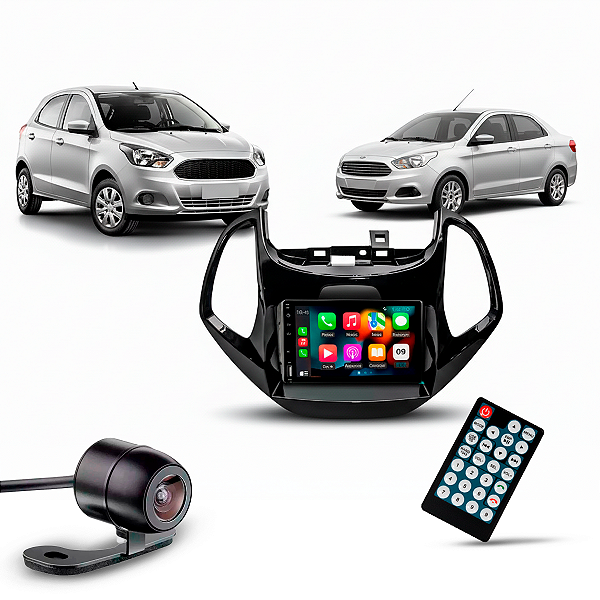 Kit Multimidia MP5 2DIN 7" Full Touch HT-3827CA CarPlay Android S/Fio BT USB SD AUX + Moldura Painel + Câmera Universal