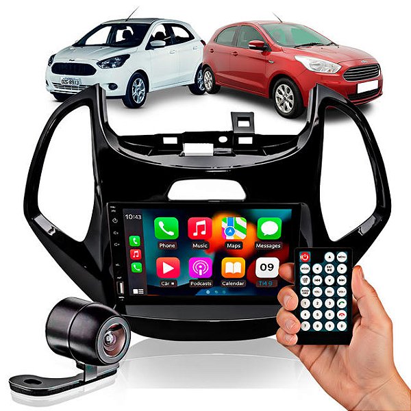 Kit Multimidia MP5 2DIN 7" Full Touch HT-3827CA CarPlay Android S/Fio BT USB SD AUX + Moldura Painel + Câmera Universal