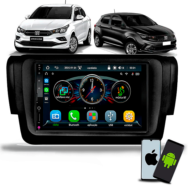 Multimídia MP5 7 Polegadas IPS Roadstar Bluetooth USB Com CarPlay Android Auto Sem Fio Moldura 2 Din Fiat Argo e Cronos