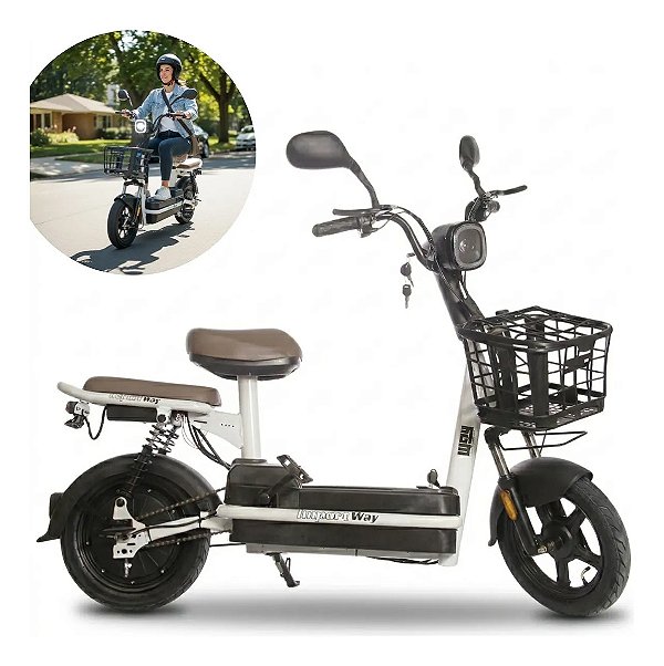 Bicicleta Elétrica 48v 500w Bateria Removível Alta Autonomia Velocidade 42kmh Bike Urbana Scooter Moto Branca