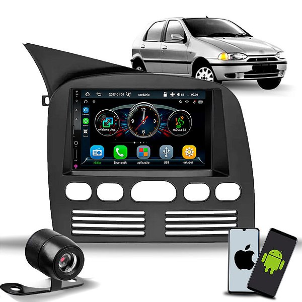 Multimídia MP5 Roadstar 7 Bluetooth USB Com CarPlay e Android Auto Moldura 2din Palio Siena Strada Weekend G1 Câmera Ré