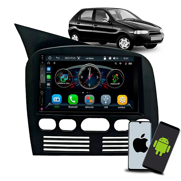 Multimídia MP5 Roadstar 7" Bluetooth USB Com CarPlay e Android Auto Sem Fio Moldura 2din Palio Siena Strada Weekend G1