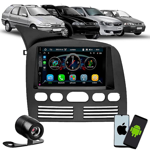Multimídia MP5 Roadstar 7 Bluetooth USB Com CarPlay e Android Auto S/Fio Moldura Palio Siena Strada Weekend G1 Câmera Ré