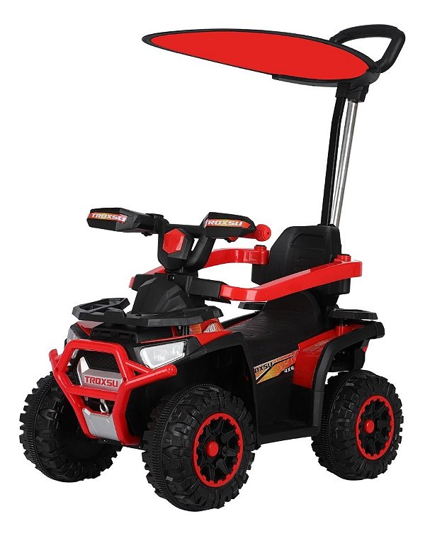 Quadriciclo Elétrico Infantil 6v Com Empurrador E Cobertura Luz Música Certificado Inmetro Vermelho