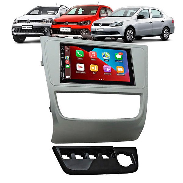 Multimídia MP5 7 Pol Automotivo Bluetooth USB Com CarPlay e Android Auto S/Fio Moldura Gol Voyage Saveiro G6 2013 a 2016