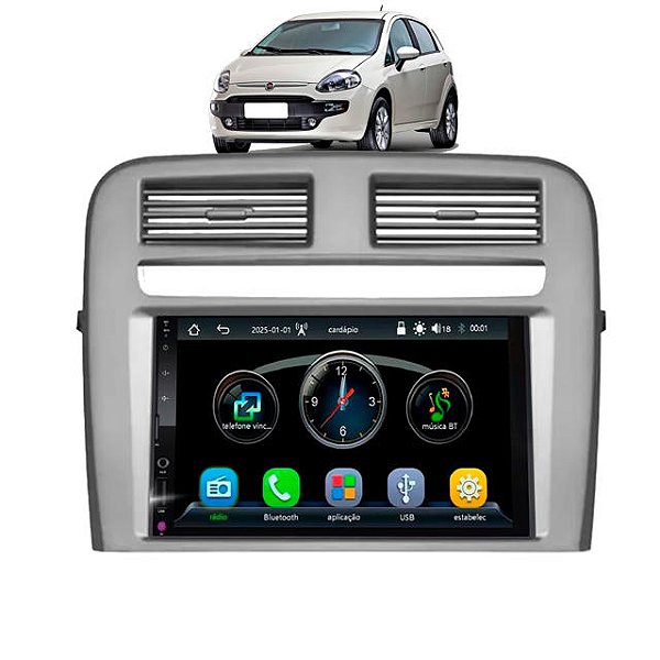 Multimídia 7 Polegadas MP5 Automotivo Bluetooth USB Com CarPlay e Android Auto Sem Fio Moldura Fiat Punto 2008 a 2012