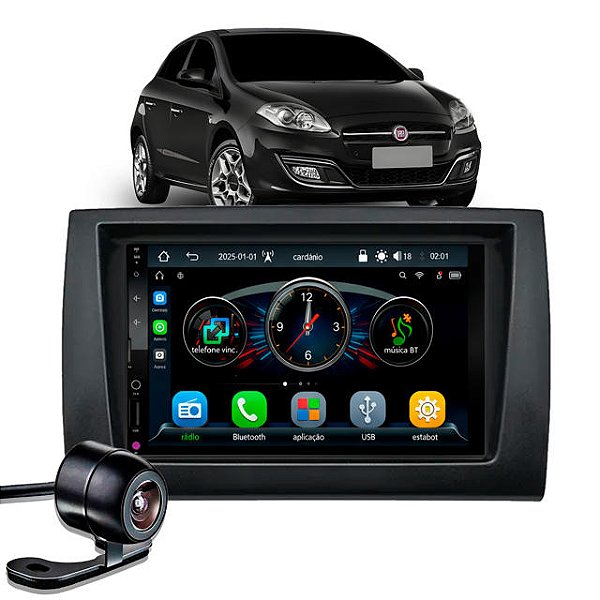 Multimídia 7 Polegadas Com CarPlay e Android Auto Bluetooth USB Sem Fio Moldura Fiat Bravo G2 2010 a 2016 Câmera de Ré