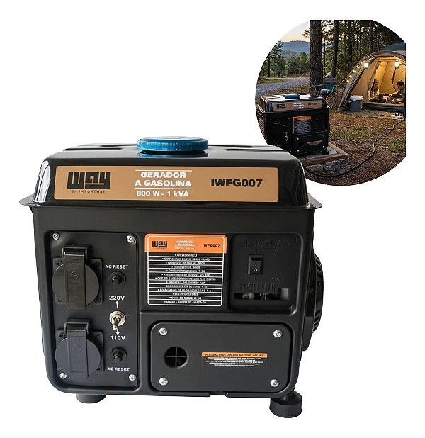 Gerador Energia Gasolina 800w 1kva 2hp Bivolt Portátil Ideal Para Emergência Casa Camping E Obras