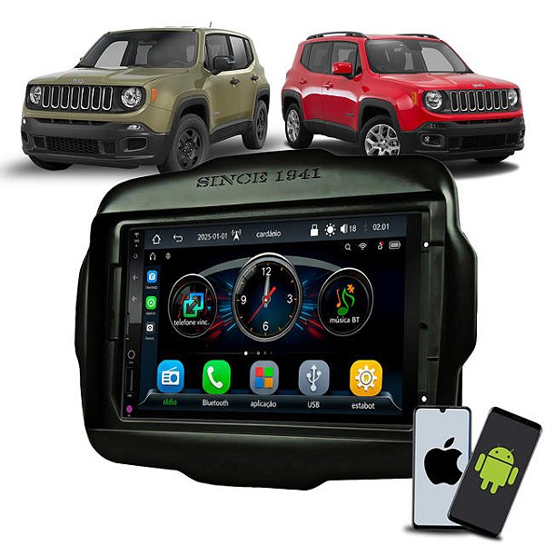 Multimídia 7 Pol MP5 Automotivo Bluetooth USB Com CarPlay e Android Auto Sem Fio Moldura Jeep Renegade a partir de 2015