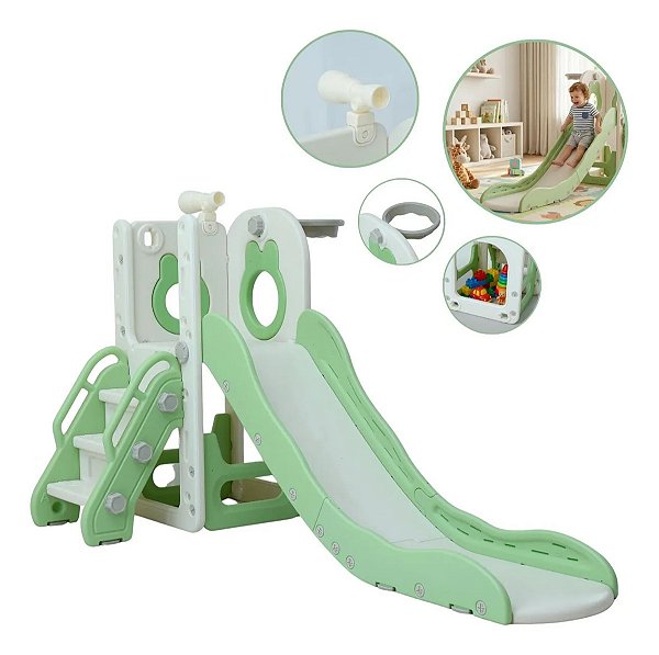 Playground Infantil 4x1 Escorregador Cesta Telescópio Verde Ideal Para Crianças Com Diversão Completa