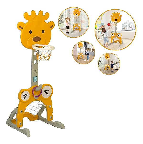 Cesta De Basquete Infantil 5x1 Ajustável Com Som Multifuncional Com Golf Futebol Argolas E Música