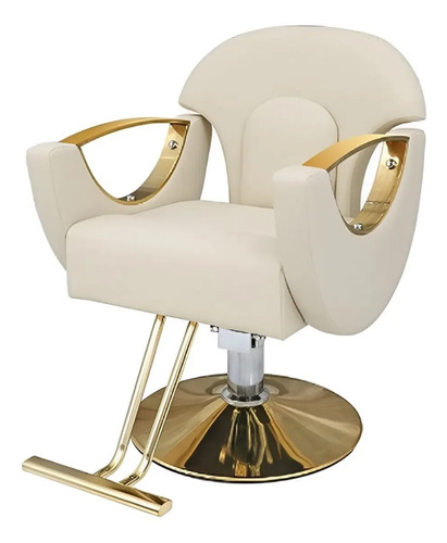 Cadeira Salão De Beleza Base Redonda Bege Profissional Conforto Para Cliente E Cabeleireiro