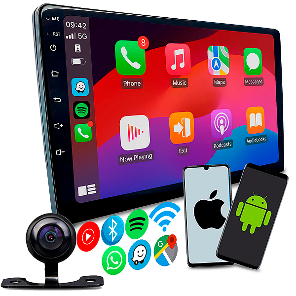 Central Multimídia 9 Polegadas Com Carplay e Android Auto Sem fio + Câmera de Ré