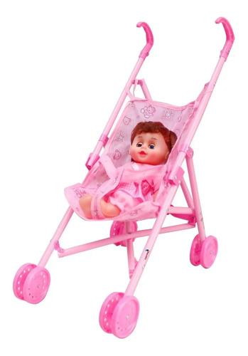 Carrinho De Boneca Guarda Chuva Rosa Com Boneca Infantil Leve Dobrável Para Passeio E Diversão