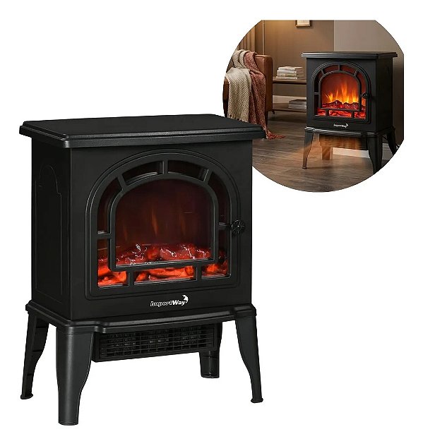 Aquecedor Elétrico Lareira 220v 2000w Retrô Com Efeito Chama 3d Decorativo E Aquecimento Rápido