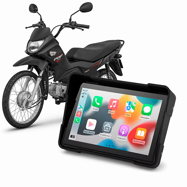 Multimídia para Moto Honda Pop 110i 5 Polegadas com Carplay Android Auto Bluetooth Espelhamento Sem Fio À prova d’água