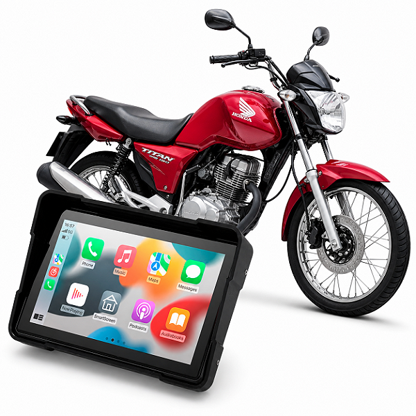 Multimídia para Moto Honda Titan 150 5 Polegadas com Carplay Android Auto Bluetooth Espelhamento Sem Fio À prova d’água