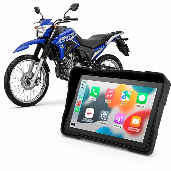 Multimídia Moto 5 Pol Yamaha Lander 250 2007 até 2026 Com Apple Carplay e Android Auto Bluetooth Sem Fio À Prova D’Água
