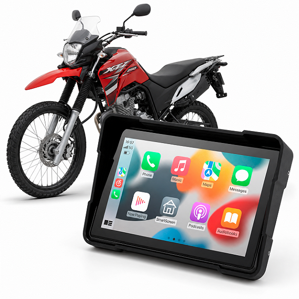 Multimídia Moto 5 Polegadas Yamaha XTZ 250 2007 até 2026 Apple Carplay e Android Auto Bluetooth Sem Fio À Prova D’Água
