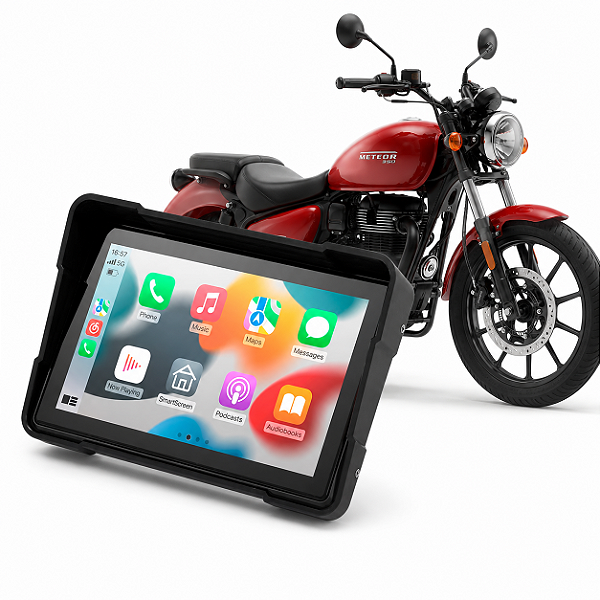 Multimídia Moto 5 Pol Royal Enfield Meteor 350 2020 até 2026 Apple Carplay Android Auto Bluetooth Sem Fio À Prova D’Água