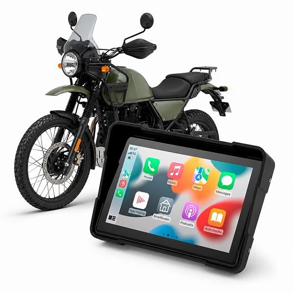 Multimídia Moto 5 Pol Royal Enfield Himalayan 411 2016 a 2023 Apple Carplay Android Auto Bluetooth S/Fio À Prova D’Água