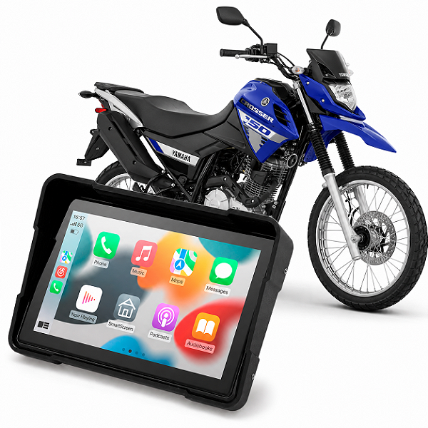 Multimídia Para Motos 5 Polegadas Yamaha Crosser 150 2014 até 2026 Carplay Android Auto Bluetooth Sem Fio À Prova D’água