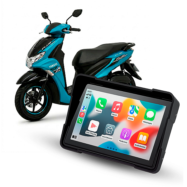 Multimídia Para Motos 5 Polegadas Yamaha Fluo 125 2020 até 2026 Carplay e Android Auto Bluetooth Sem Fio À Prova D’água