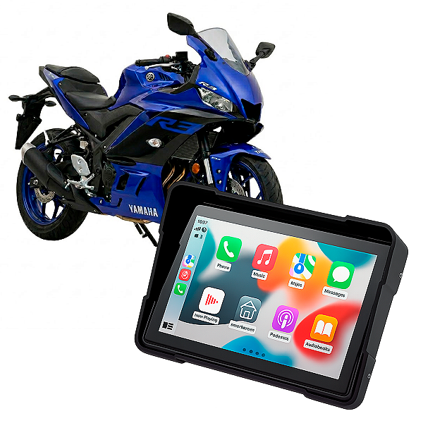 Multimídia Para Motos 5 Polegadas Yamaha R3 2016 até 2026 Com Carplay e Android Auto Bluetooth Sem Fio À Prova D’água