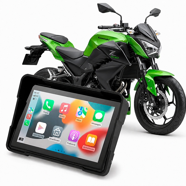 Multimídia Motos 5 Polegadas Mp5 Kawasaki Z300 2015 até 2018 Com Carplay e Android Auto Bluetooth Sem Fio À Prova D’água
