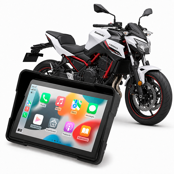 Multimídia Motos 5 Polegadas Mp5 Kawasaki Z650 2017 até 2026 Com Carplay e Android Auto Bluetooth Sem Fio À Prova D’água