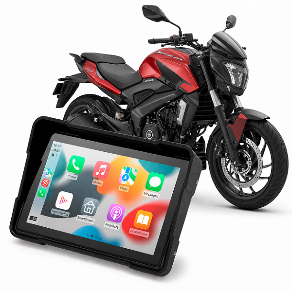 Multimídia Motos 5 Polegadas Mp5 Bajaj Dominar 200 2023 até 2026 Carplay e Android Auto Bluetooth Sem Fio À Prova D’água