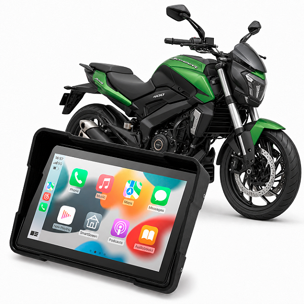 Multimídia Motos 5 Polegadas Mp5 Bajaj Dominar 400 2023 até 2026 Carplay e Android Auto Bluetooth Sem Fio À Prova D’água