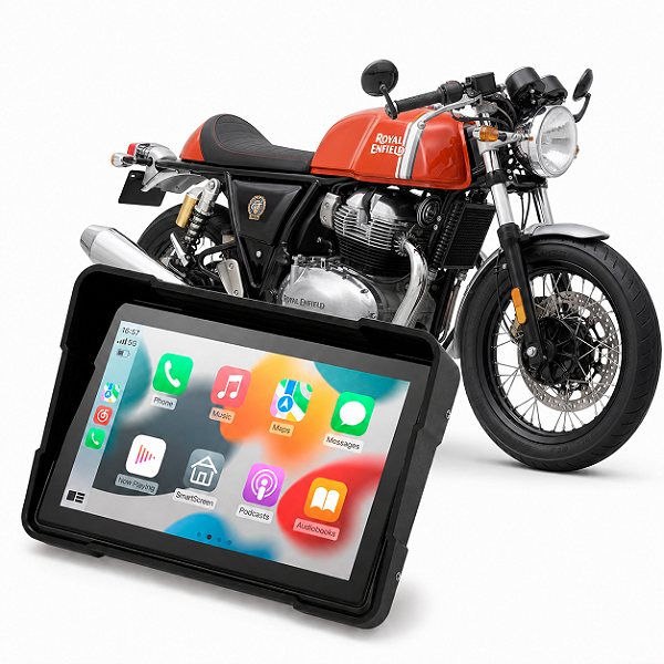 Multimídia Moto 5 Pol Royal Enfield Continental GT 650 2019 a 2026 Carplay Android Auto Bluetooth Sem Fio À Prova D’água