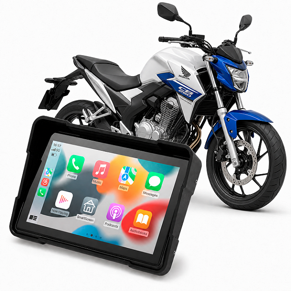 Multimídia Moto 5 Polegadas Mp5 Honda CB250 Twister 2016 a 2022 Carplay e Android Auto Bluetooth Sem Fio À Prova D’água