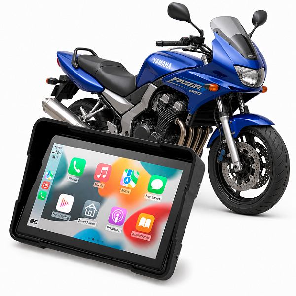 Multimídia Moto 5 Polegadas Mp5 Yamaha Fazer 600 2005 até 2014 Carplay e Android Auto Bluetooth Sem Fio À Prova D’água
