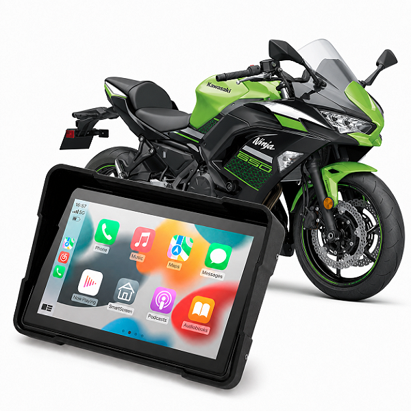 Multimídia Moto 5 Polegadas Mp5 Kawasaki Ninja 650 2012 até 2026 Carplay e Android Auto Bluetooth Sem Fio À Prova D’água