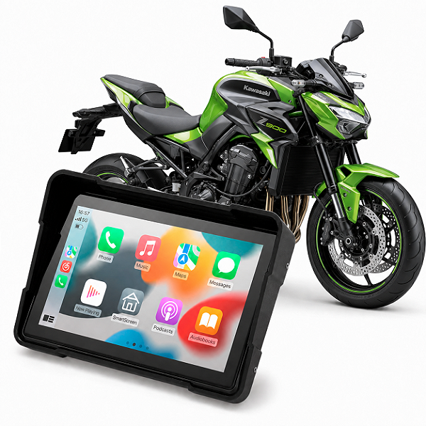 Multimídia Moto 5 Polegadas Mp5 Kawasaki Z900 2017 até 2026 Com Carplay e Android Auto Bluetooth Sem Fio À Prova D’água