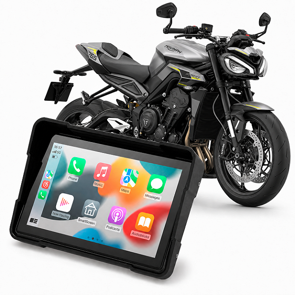 Multimídia Moto 5 Pol Mp5 Triumph Street Triple 765 2018 a 2026 Com Carplay Android Auto Bluetooth Sem Fio À Prova Dágua
