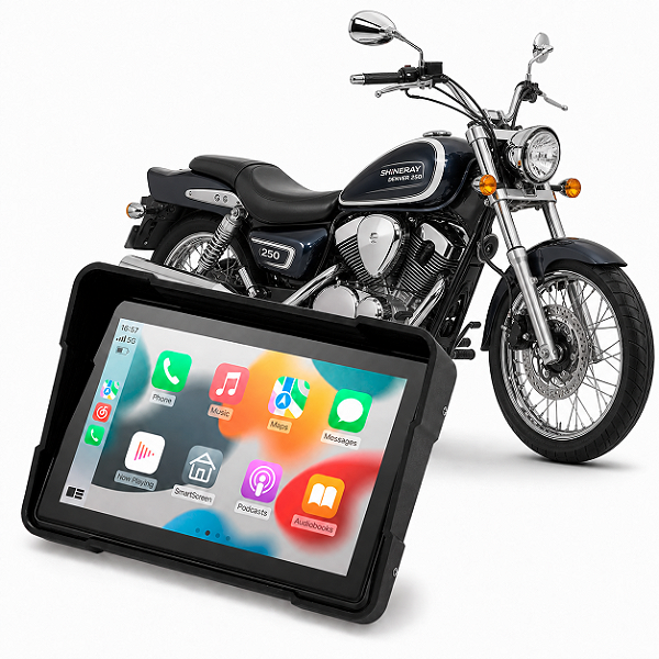 Multimídia Moto 5 Polegadas Mp5 Shineray Denver 250 2021 a 2026 Carplay e Android Auto Bluetooth Sem Fio À Prova D'água