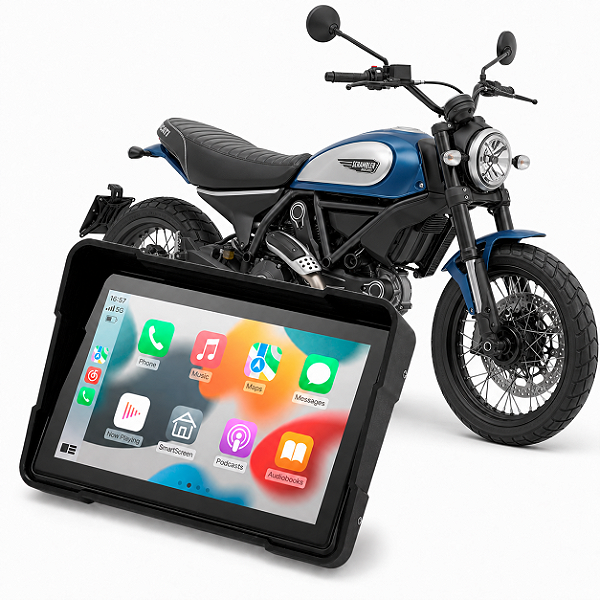 Multimídia Moto 5 Polegadas Mp5 Ducati Scrambler Icon 2015 a 2026 Carplay Android Auto Bluetooth Sem Fio À Prova D'água