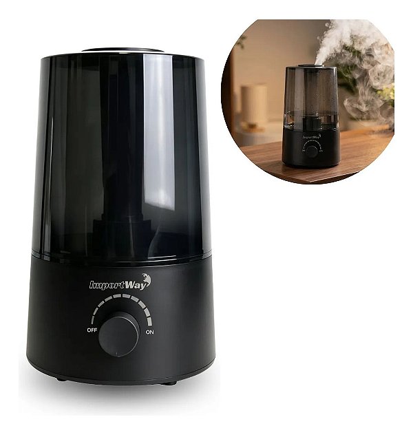 Umidificador De Ar Ambiente Preto 2,5l Bivolt Com Névoa Ideal Para Quarto Sala E Escritório