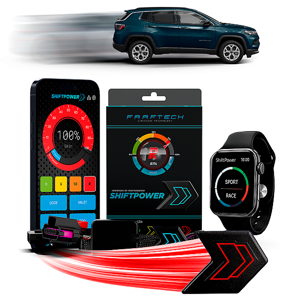 Shiftpower Acelerador Pedal Chip Carplay e Android Auto Apple Watch App Bluetooth Compass 2017 a 2026 FT-SP02+ Faaftech