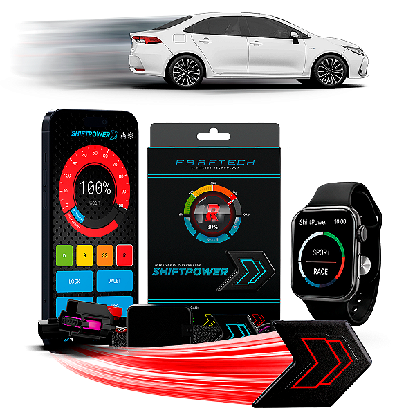 Shiftpower Chip Acelerador Corolla 2015 a 2026 FT-SP09+ Carplay e Android Auto Apple Watch App Bluetooth Pedal Faaftech