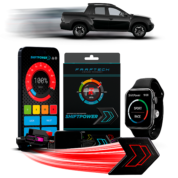 Shiftpower Chip Acelerador Carplay e Android Auto Apple Watch App Bluetooth Duster Oroch 2015 a 2025 FT-SP21+ Faaftech